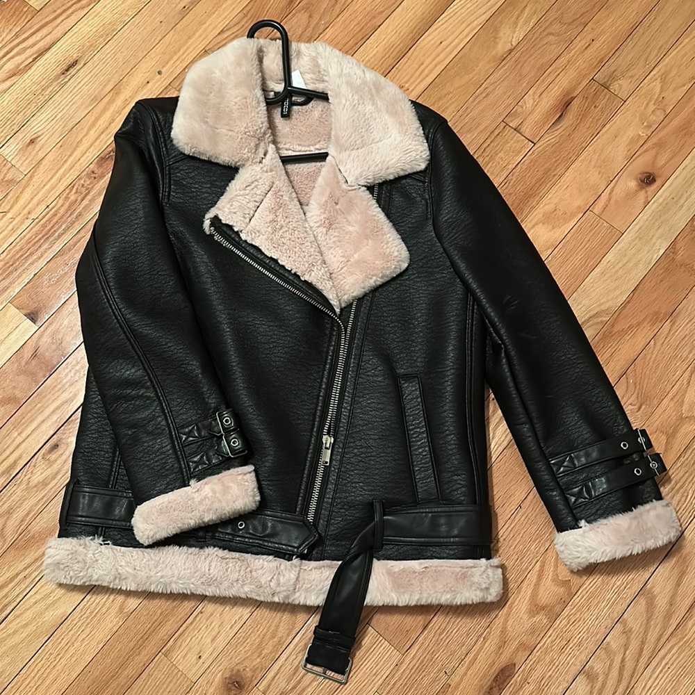 H&M oversized leather jacket.